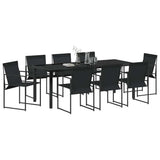 Set da Pranzo per Giardino 9 pcs Nero Textilene e Acciaio