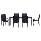 Set da Pranzo per Giardino 7 pcs Nero