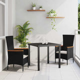 Set da Pranzo per Giardino con cuscino 3 pcs Nero