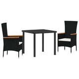Set da Pranzo per Giardino con cuscino 3 pcs Nero