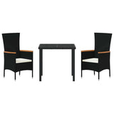 Set da Pranzo per Giardino con cuscino 3 pcs Nero