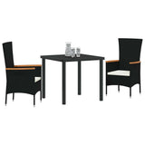 Set da Pranzo per Giardino con cuscino 3 pcs Nero