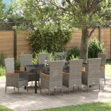 Set da Pranzo per Giardino con cuscino 9 pcs Grigio