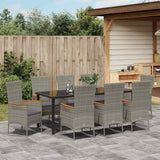 Set da Pranzo per Giardino con cuscino 9 pcs Grigio