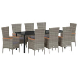 Set da Pranzo per Giardino con cuscino 9 pcs Grigio