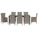 Set da Pranzo per Giardino con cuscino 9 pcs Grigio