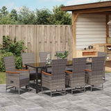Set da Pranzo per Giardino con cuscino 9 pcs Grigio
