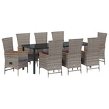 Set da Pranzo per Giardino con cuscino 9 pcs Grigio