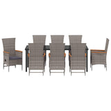 Set da Pranzo per Giardino con cuscino 9 pcs Grigio