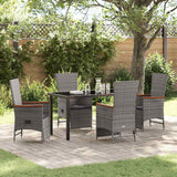 Set da Pranzo per Giardino con cuscino 5 pcs Grigio polyrattan