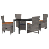 Set da Pranzo per Giardino con cuscino 5 pcs Grigio polyrattan