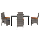 Set da Pranzo per Giardino con cuscino 5 pcs Grigio polyrattan