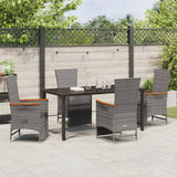 Set da Pranzo per Giardino con cuscino 5 pcs Grigio polyrattan