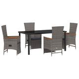 Set da Pranzo per Giardino con cuscino 5 pcs Grigio polyrattan