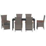 Set da Pranzo per Giardino con cuscino 7 pcs Grigio polyrattan