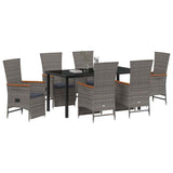 Set da Pranzo per Giardino con cuscino 7 pcs Grigio polyrattan