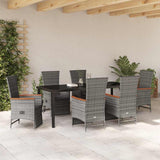 Set da Pranzo per Giardino con cuscino 7 pcs Grigio polyrattan