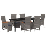 Set da Pranzo per Giardino con cuscino 7 pcs Grigio polyrattan