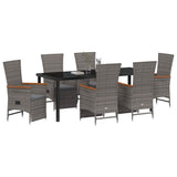 Set da Pranzo per Giardino con cuscino 7 pcs Grigio polyrattan