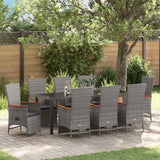 Set da Pranzo per Giardino con cuscino 9 pcs Grigio polyrattan