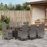 Set da Pranzo per Giardino con cuscino 9 pcs Grigio polyrattan