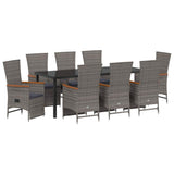 Set da Pranzo per Giardino con cuscino 9 pcs Grigio polyrattan