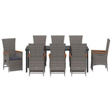 Set da Pranzo per Giardino con cuscino 9 pcs Grigio polyrattan