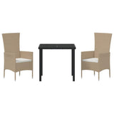 Set da Pranzo per Giardino con cuscino 3 pcs Beige polyrattan