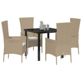 Set da Pranzo per Giardino con cuscino 5 pcs Beige polyrattan