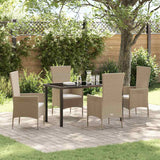 Set da Pranzo per Giardino con cuscino 5 pcs Beige polyrattan
