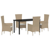 Set da Pranzo per Giardino con cuscino 5 pcs Beige polyrattan