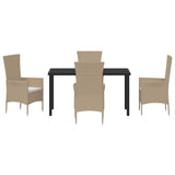 Set da Pranzo per Giardino con cuscino 5 pcs Beige polyrattan