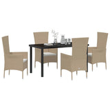 Set da Pranzo per Giardino con cuscino 5 pcs Beige polyrattan