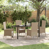 Set da Pranzo per Giardino con cuscino 5 pcs Beige polyrattan