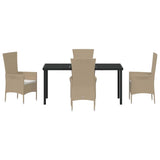 Set da Pranzo per Giardino con cuscino 5 pcs Beige polyrattan