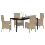 Set da Pranzo per Giardino con cuscino 5 pcs Beige polyrattan