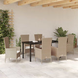 Set da Pranzo per Giardino con cuscino 7 pcs Beige polyrattan