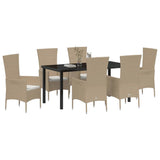 Set da Pranzo per Giardino con cuscino 7 pcs Beige polyrattan