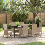 Set da Pranzo per Giardino con cuscino 7 pcs Beige polyrattan