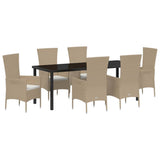 Set da Pranzo per Giardino con cuscino 7 pcs Beige polyrattan