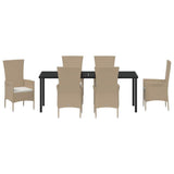 Set da Pranzo per Giardino con cuscino 7 pcs Beige polyrattan