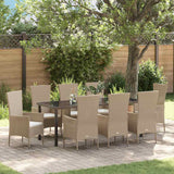 Set da Pranzo per Giardino con cuscino 9 pcs Beige polyrattan