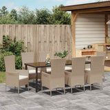 Set da Pranzo per Giardino con cuscino 9 pcs Beige polyrattan