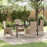 Set da Pranzo per Giardino con cuscino 5 pcs Beige polyrattan