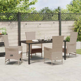 Set da Pranzo per Giardino con cuscino 5 pcs Beige polyrattan
