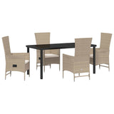 Set da Pranzo per Giardino con cuscino 5 pcs Beige polyrattan