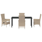 Set da Pranzo per Giardino con cuscino 5 pcs Beige polyrattan