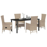 Set da Pranzo per Giardino con cuscino 5 pcs Beige polyrattan