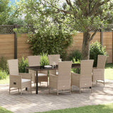 Set da Pranzo per Giardino con cuscino 7 pcs Beige polyrattan