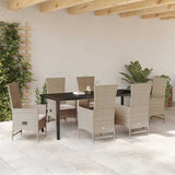 Set da Pranzo per Giardino con cuscino 7 pcs Beige polyrattan